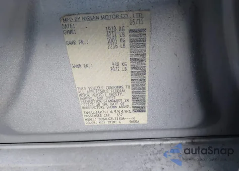 2015 Nissan Altima 2.5 S z USA, uszkodzony, nr VIN 1N4AL3AP7FC435491